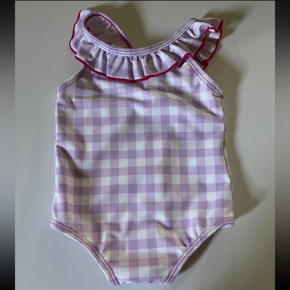 Lavender gingham baby girls size 0 - 3 months swim swimming suit